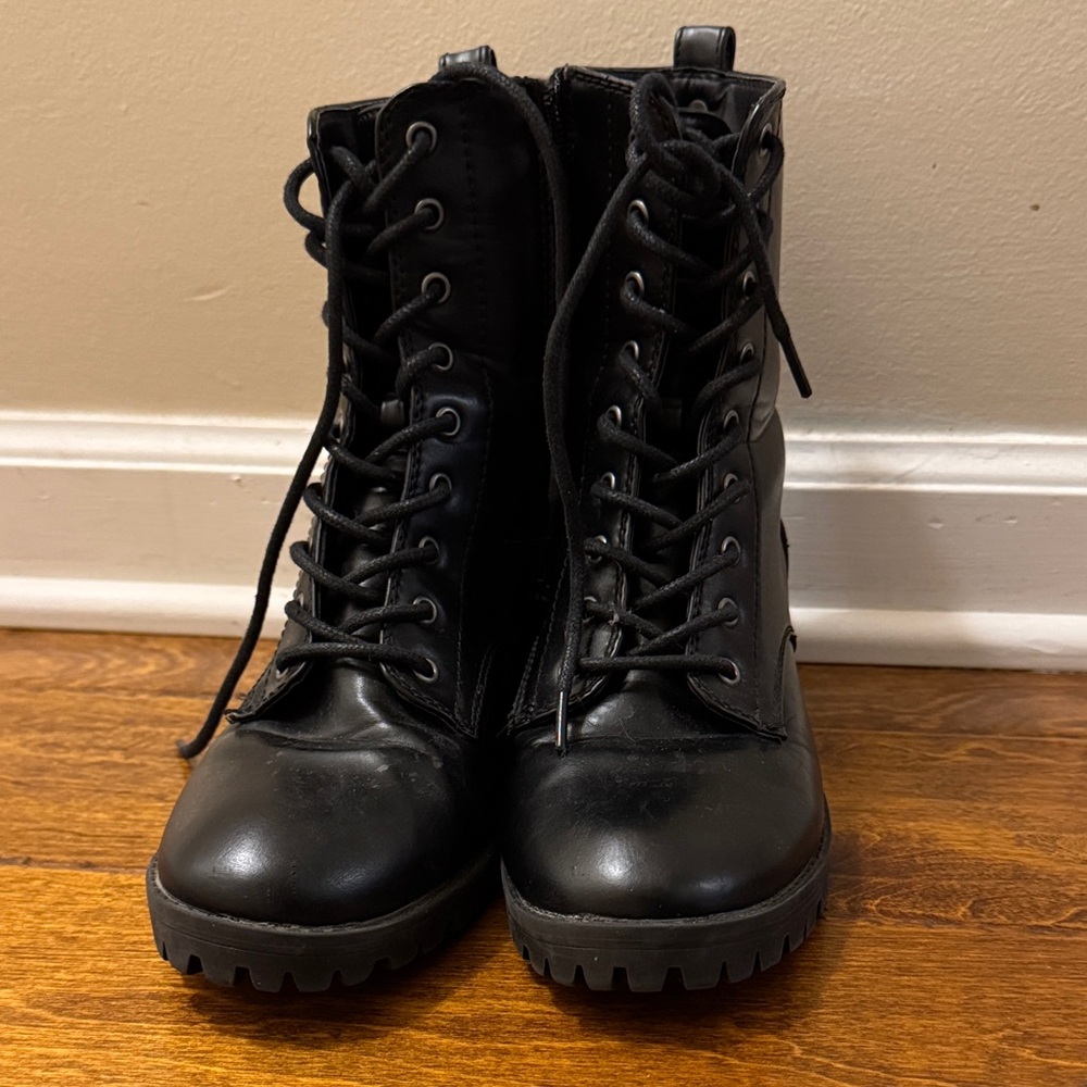Black Lace-Up Combat Boots